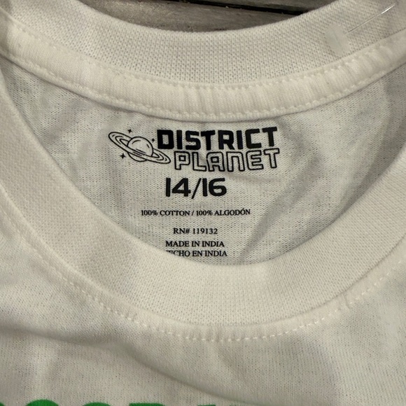 NWOT, District Planet White Tee with Green Accents - Picture 2 of 3